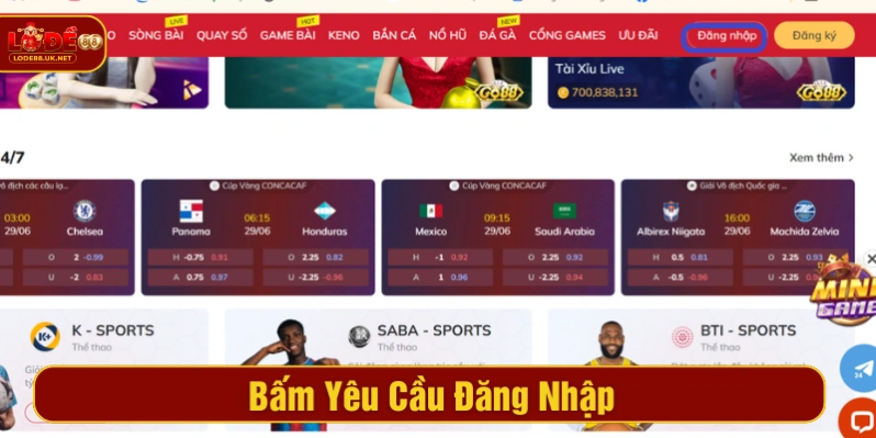 Bấm vào nút Đăng nhập hiển thị trên màn hình trang chủ 