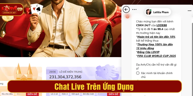 Liên hệ LODE88 bằng ô chat live trên website nhà cái