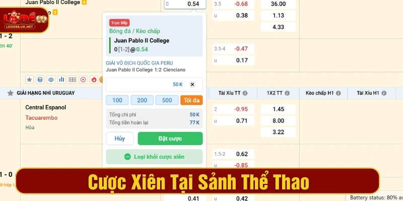 Người chơi có thể cược xiên thoải mái