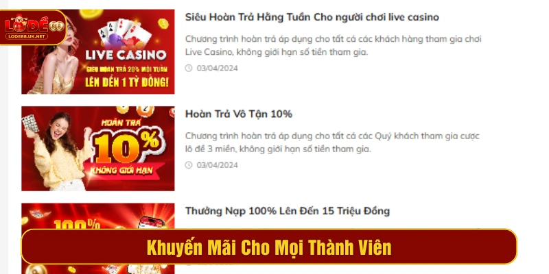 Nhiều chương trình ưu đãi với mức thưởng cao